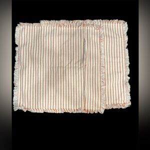 (2) Orange and White Striped Fringe Pillow Shams, no
Stains.